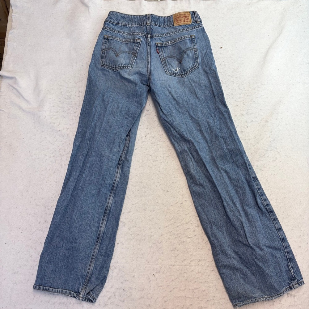 Levi Superlow Jeans Womens 27 Blue Low Rise Straight Leg Distressed - Picture 2 of 11